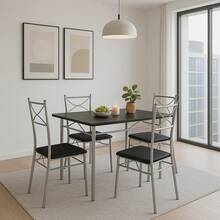 5 Piece Dining Table And Chairs Set 4 | Dining Table & Dining Chairs Set Of 4 - Black - View 3