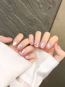 10pcs Handmade Nail Stickers, Nail Art Decals, Valentine's Day Gift, Spring/Summer Nail Art, Round Nail Stickers, Spring Nail Art, Nail Stickers, Short Nail Stickers, False Nails, Short Nails, Acrylic Nail Stickers, Handmade Nail Stickers, Removable And Reusable Handmade Press On Nails - Multicolor - View 6