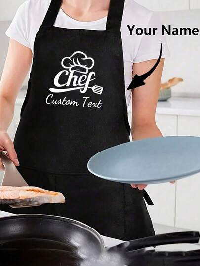 Customized Black Kitchen Cooking Apron, Modern Polyester Oil-Proof Apron, Black Kitchen Apron, Polyester Material Suitable For Gardening, Kitchen And Housework