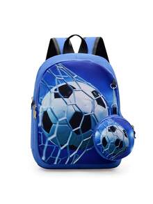 Korean Style Cartoon Football Children Backpack, Cute Boys' Lightweight Daypack, Large Capacity Kindergarten/School Bag - Blue - View 2