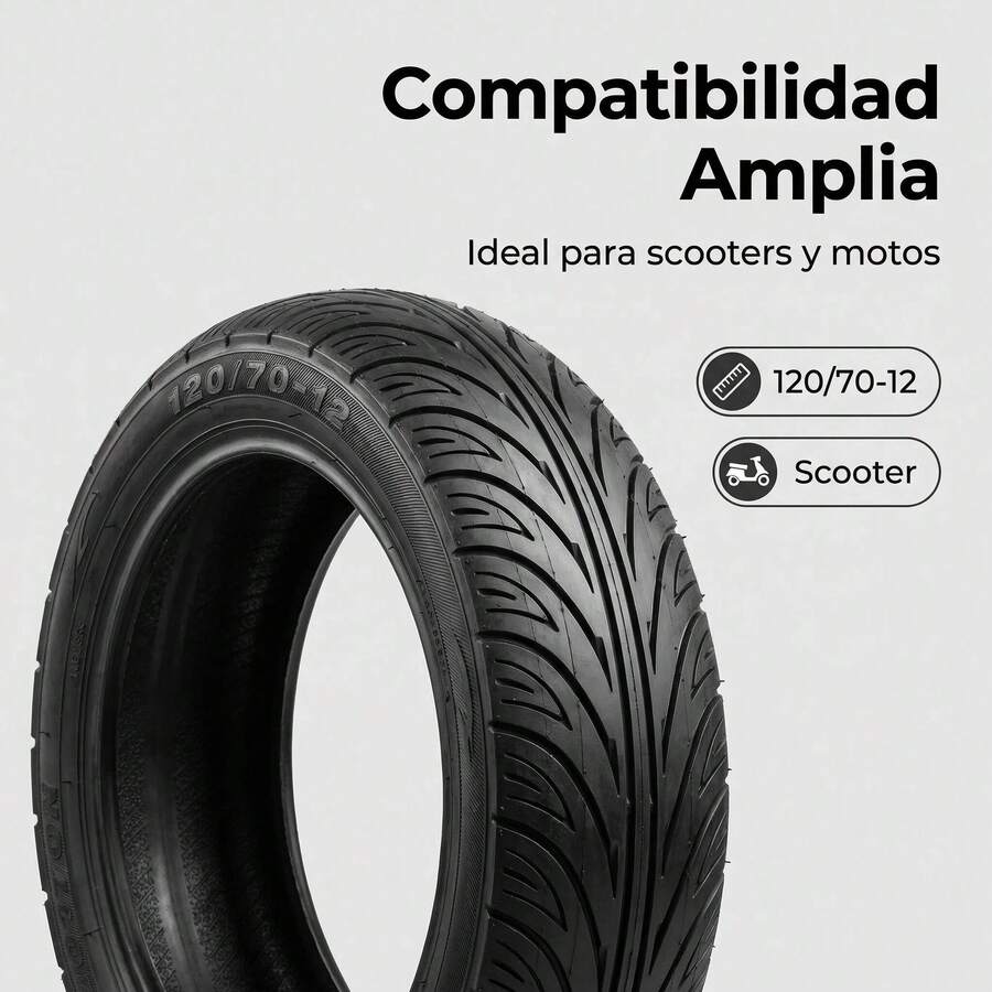 Neumático 120/70-12, adecuado para el tráfico urbano y terrenos irregulares, que ofrece una tracción robusta y una resistencia duradera a los pinchazos, para vehículos de transporte cotidiano. - Negro - Ver 1