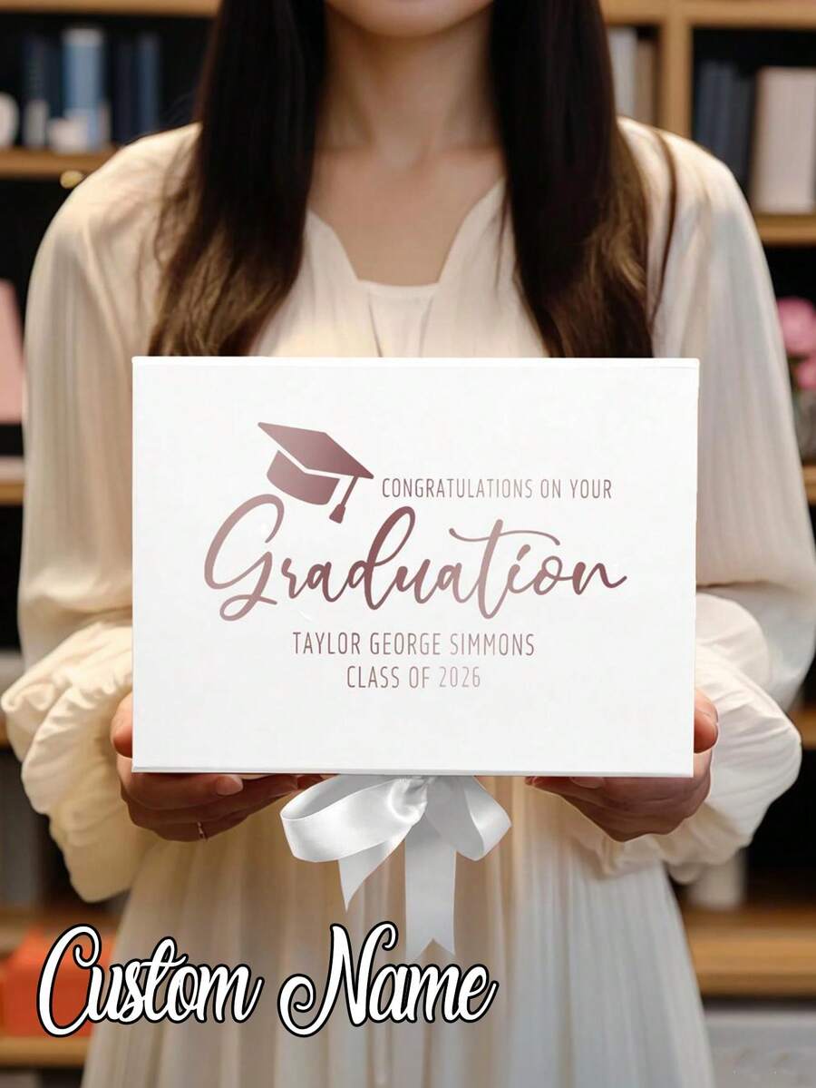 1 pieza Caja de regalo de graduación personalizada. Caja de regalo de graduación personalizada con nombre personalizado, adecuada como regalo de felicitación de graduación, caja conmemorativa inolvidable. Caja de regalo de graduación personalizada única, se puede personalizar con nombre, caja de regalo de felicitación de graduación - Multicolor - Ver 1