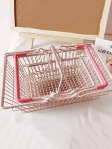 3pcs/1 Mini Shopping Basket Bin With Portable Handle, Cute Girly Solid Color Organizer For Stationery, Cosmetics & Small Daily Items, Ideal For Teen Girls, Perfect Back To School, Dorm Bedroom Storage - Multicolor - View 5