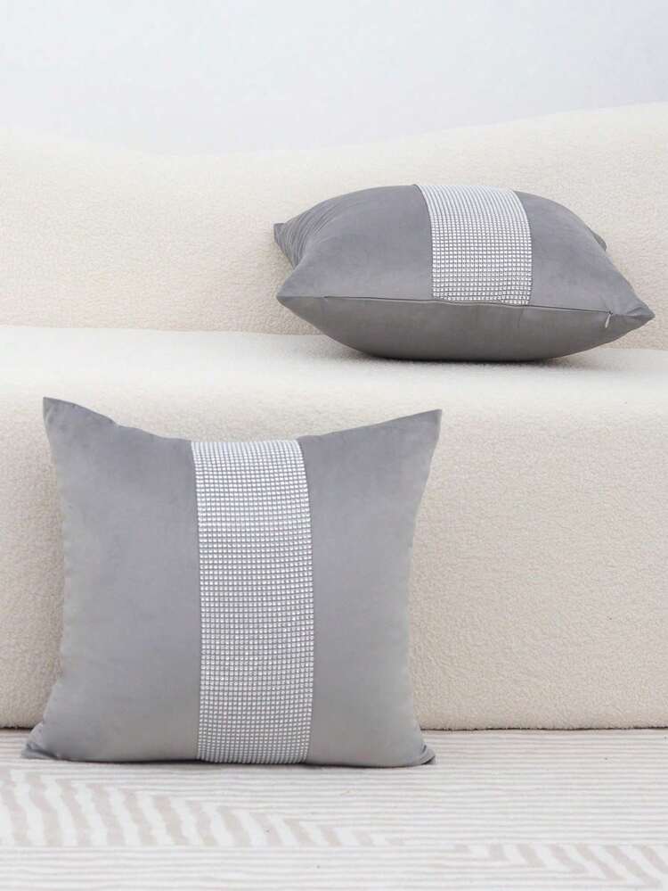 1pc Velvet Decorative Throw Pillow Cover, 18" X 18" Cushion Sham For Living Room Sofa Bedroom Car (18x18 Inches, Grey) - Light Grey - View 7