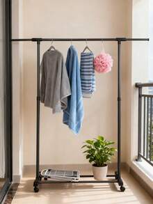 1pc Classic Small Retractable Single Rod Garment Rack, Storage Rack, Coat Rack, Drying Rack, High Capacity, Floor-Standing, Suitable For Bedroom, Living Room, Balcony, Laundry Room, Drying Clothes, Towels, Bags, Shoes, Hats, Bathroom Clothes Rack, Self-Assembly Required - Multicolor - View 4