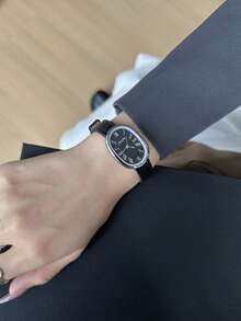 1 pieza Reloj de cuarzo para mujer con correa ajustable estilo retro, elíptico con escala de números romanos, compacto y perfecto para uso diario - Negro - Ver 7