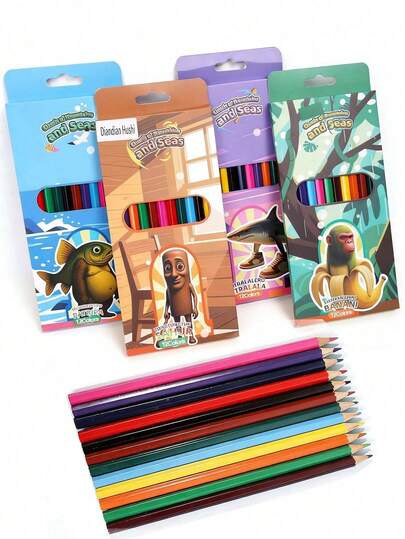 1盒随机款式意大利Brainrot Tung Tung Tung Sahur彩色木质铅笔套装 - 适合学生美术绘画奖励办公用品主题生日派对返校礼物