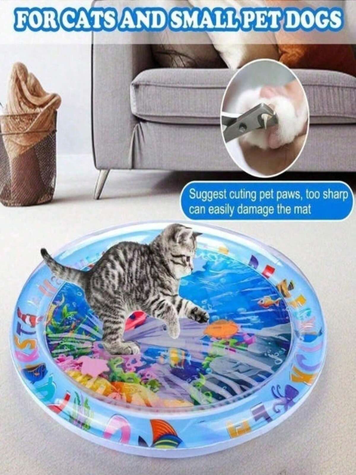 2026 Nouveau tapis de jeu d'eau à détection pour animaux de compagnie épaissi, tapis de jeu d'eau sensoriel pour chat, tapis de refroidissement pour chat, tapis d'eau à détection universel pour chat/chien, tapis d'eau gonflable pour se rafraîchir 4