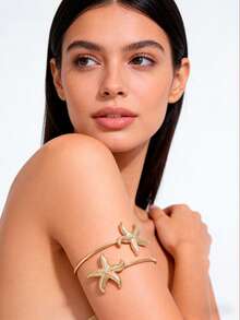 1件欧美朋克风夸张合金金属海星臂环，时尚清凉的夏季超长持久金色海星臂链，适合女性日常佩戴、各种节日、母亲节礼物、社交、派对、活动、海滩、度假饰品 - 金色 - 查看 6