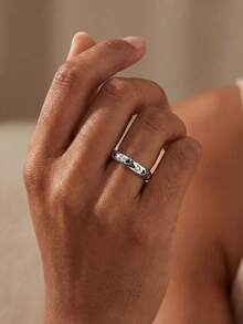 1枚宠物爪心形订婚戒指，经典马眼形单钻戒指，隐藏式光环结婚戒指，精致求婚戒指，送给女友的女士珠宝 - 銀色 - 查看 6