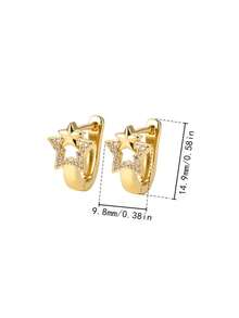 1 Pair Gold-Tone Star & Moon Dangle Earrings With Pave Zirconia Stones, Celestial Theme Jewelry, For Party & Daily Wear, Suitable As Holiday Gift - Gold - View 4