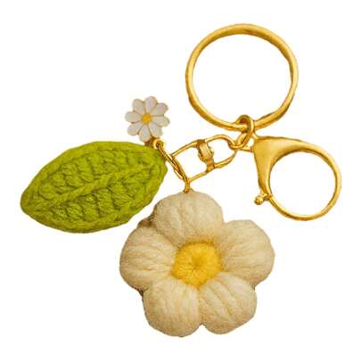 [Lowest Price In 30 Days]1pc Handmade Exquisite Puff White Flower Green Leaf Keychain Ring Chain Floral And Bird Pattern Plant Leaf Pattern Casual Cute Elegant Party Street Cartoon Aluminum Alloy Party Commuting Travel Essential Couple Bag Pendant Car Apartment