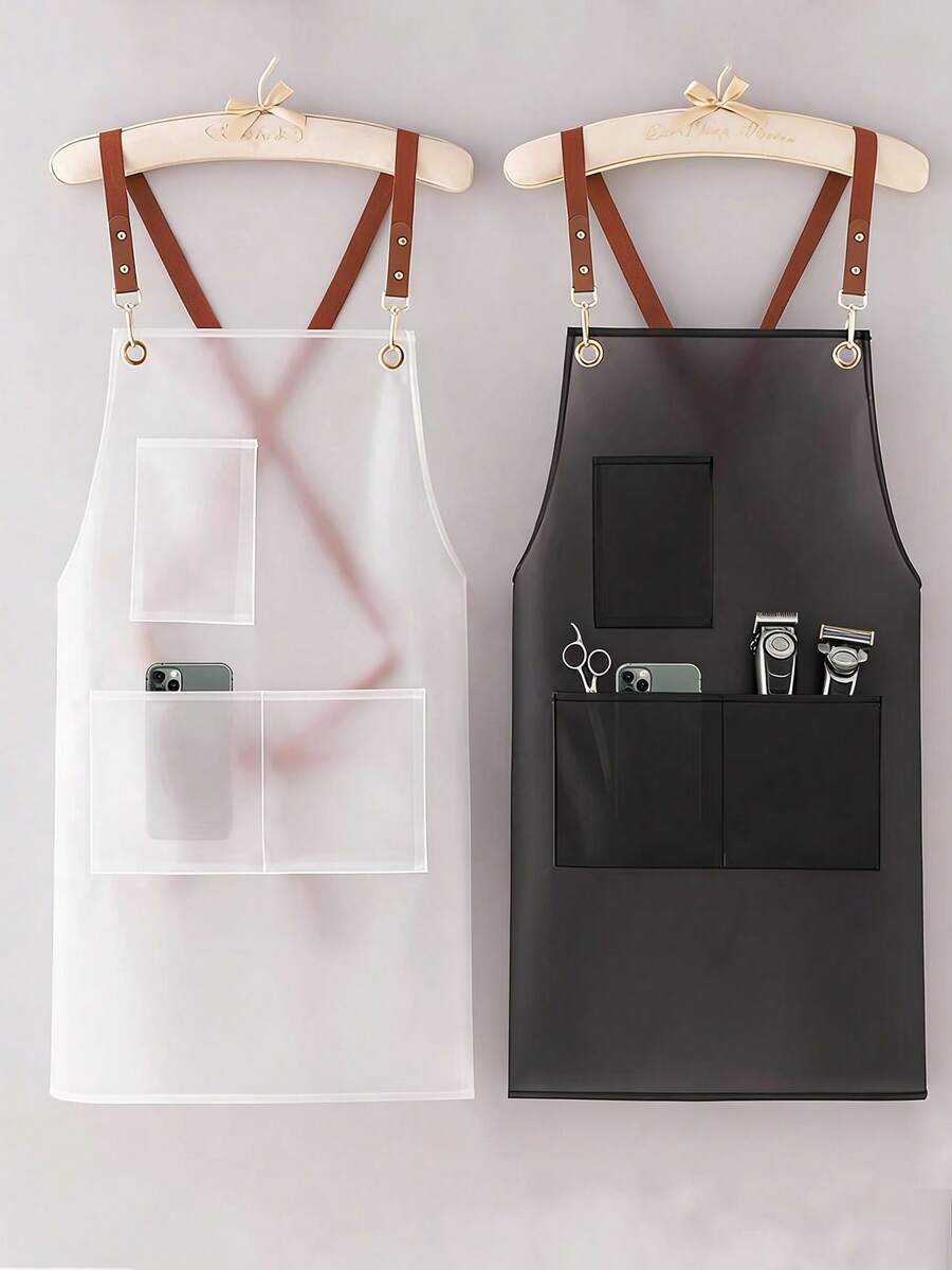 1 件可调节 TPU 围裙，带口袋 - 男女通用，防水，透明，易于清洁，理发店围裙，理发师洗发围裙，厨房围裙，家用纯色，厨师服务员理发师成人口袋围裙，理发店家居用品，适用于烹饪、烧烤和美发，厨房，浴室 - 彩色 - 查看 1