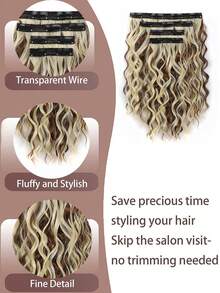 4-Piece Clip-In Hair Extension Set (11 Clips), 12-Inch Short, Soft & Natural-Looking Extensions (Curly/Wavy Style) – Suitable For Daily Wear, Halloween, And Christmas Parties - Multicolor - View 7