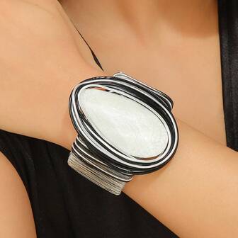 1pc Handmade Exaggerated Aluminum Wire Woven Beaded Resin Plastic Faux Crystal Bracelet, Boho South Asian Style Beach Party Evening Jewelry For Women