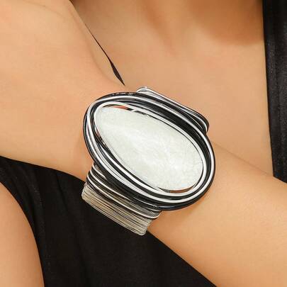 1件手工夸张铝丝编织串珠树脂塑料仿水晶手链，波西米亚南亚风格沙滩派对晚宴女士饰品