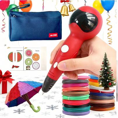 机器人3D打印笔，PLA耗材（12色，共78英尺），便携包，防烫硅胶帽，绘图本和透明板，USB线