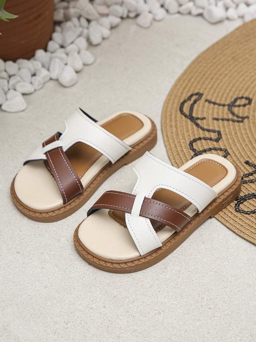 Summer New Style Simple Color Children's Slippers, With One-Piece Design, Suitable For Daily Wear - white brown - View 1