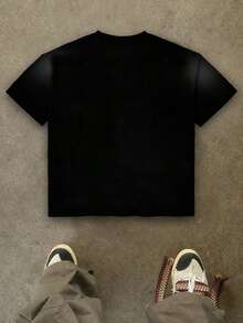 (180g Cotton T-Shirt)  God's Plan   Pattern Print Men's Summer Round Neck Short Sleeved Casual Cotton Print - 黑色 - 查看 2