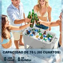 Outsunny Carrito Nevera de 76L con Ruedas, Carro de Bebidas con Estante, Abrebotellas, Recogetapas, Drenaje y 2 Asas, Mesa Nevera Jardín Exterior para Patio, Fiesta, BBQ, 92x39x81 cm, Plateado - Plateado - Ver 2