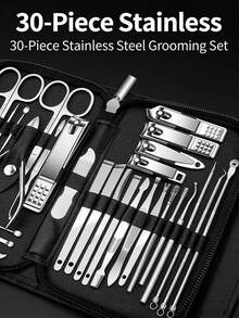 30 piezas Juego de Manicura y Pedicura, Herramientas de Cuidado de Uñas de Acero Inoxidable Profesionales, Juego de Regalo de Lujo para Hombres - Multicolor - Ver 4