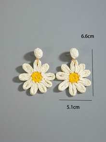 imoli 一对波西米亚风拉菲草向日葵金属涤纶几何椭圆耳环，适合女性夏季、海滩、节日佩戴，亦可作为礼物。 - 29359-ear-white-EP - 查看 3