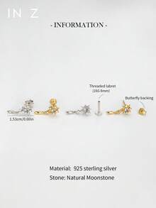 IN Z 1 chiếc khuyên môi dạng đinh tán phẳng, bằng bạc sterling 925, đính đá mặt trăng tự nhiên nguyên chất và mặt dây chuyền hình ngôi sao bốn cánh | Khuyên tai nhỏ | Khuyên tai xếp lớp | Khuyên tai hình ngôi sao bốn cánh | Trang sức bạc sterling 925 | Thích hợp cho nữ đeo hàng ngày | Bán lẻ 1 chiếc (không phải 1 đôi) - Nhiều màu - Xem 3