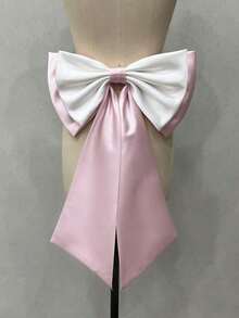 1pc White Satin Double-Layered Bowknot With 55cm Long Black Ribbon Waist Decoration Valentine's Day - Đỏ - Xem 9