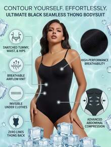 1 bộ định hình liền mạch, nâng eo và mông vô hình, dây đeo co giãn thoải mái, nâng bụng, áo liền quần kèm quần lọt khe, áo liền quần định hình liền mạch dành cho nữ, áo liền quần nâng eo và mông kèm quần lọt khe - màu đen - Xem 2