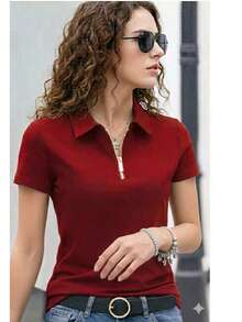 camiseta camisa feminina ziper Gola polo Premium - Vermelho - Visão 4