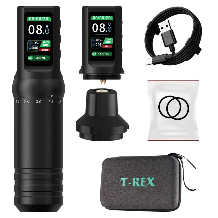 XNET قلم وشم لاسلكي احترافي فلاش 1 قطعة، بطارية 1600mAh، ضربة قابلة للتعديل 7 سرعات 2.0-4.2 مم، مناسب للمبتدئين في الوشم وأساتذة الوشم. - الأسود - مشاهدة 1