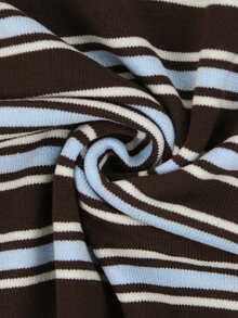 Knit Mix 女士优雅条纹翻领无袖针织套头毛衣，适合春夏休闲、日常、通勤、办公穿着 - 黑色 - 查看 9