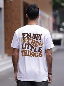 Men's Casual Short-Sleeved Crew Neck T-Shirt With Slogan And Letter Print, Suitable For Beach Vacations And Everyday Wear, Summer - 紅白色 - 查看 2