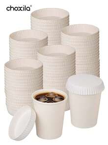 choxila 10/50/100 piezas Tapas de vasos de papel desechables, se ajustan a vasos de bebida de 7 cm, cubiertas de papel para bebidas, adecuadas para café, té, reuniones diarias y ocasiones especiales - Tapa de vaso de papel - Ver 10
