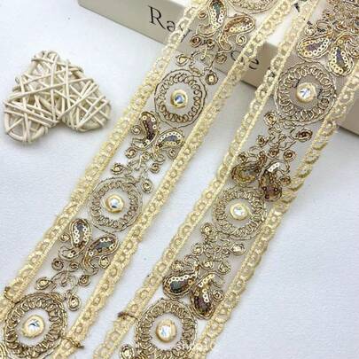 Dây ruy băng ren rực rỡ dài 10 thước - Thêu sequin tuyệt đẹp, viền ren, thích hợp cho các sản phẩm thủ công DIY, quần áo và phụ kiện trang trí nhà cửa - Hoàn hảo để tăng thêm vẻ thanh lịch và tinh tế.