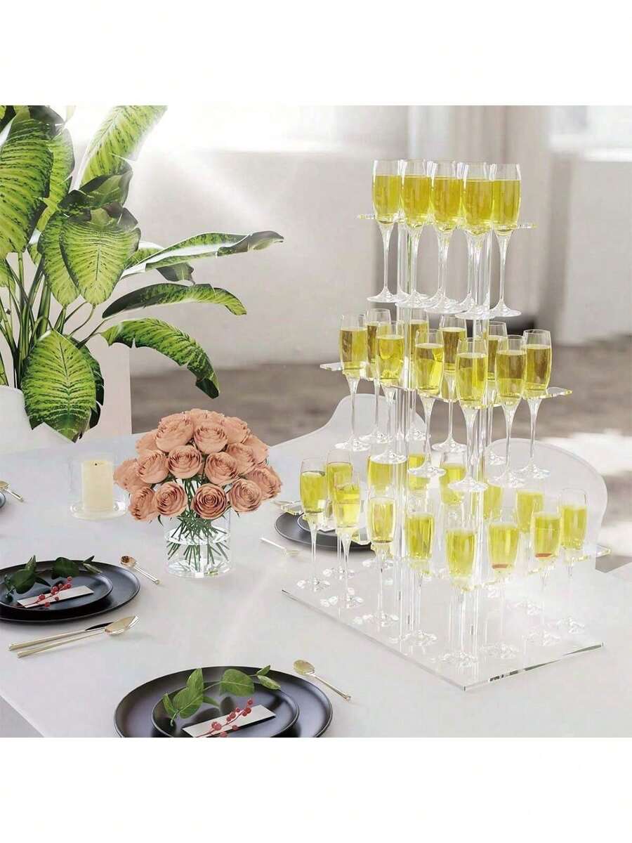 1pc Elegant Acrylic Champagne Tower Glass Holder, Minimalist Modern Transparent Display Stand For Party, Wedding, Christmas - Transparent - View 1