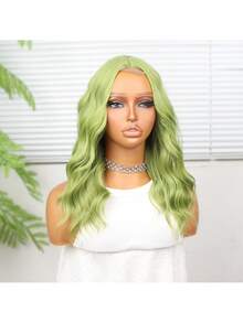 Elegant 14-Inch Women's Black/Green Color Water Wave Curly Wig, Center-Parted Style, Made Of Heat-Resistant Synthetic Soft Fibers Suitable For Daily Wear, Festive Events, And Cosplay Women'S Natural Look Short Curly Wavy Synthetic Hair -4*2 U Lace Wigs, Easy To Style For Everyday, Parties, Photoshoots - Voluminous Curly Waves Hairstyle, Short Hair Wig, Party Accessory,Fashion Accessory, Beauty Enthusiasts, Quick Hairstyle Fashion Lovers - Green - View 5