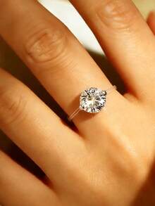 1枚S925纯银低过敏性鱼线造型合成立方氧化锆戒指，简约时尚奢华小众设计，优雅个性化，适合日常佩戴/度假/情人节/生日/母亲节礼物，低过敏性 - Round - 查看 2