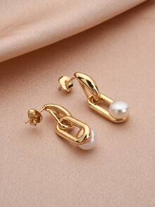 1 Pair 18K Gold Plated Natural Pearl Earrings, Gift For Mother's Day, Valentine's Day, Birthday, Wedding, Engagement, Bride - Yellow Gold - View 3