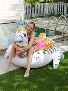 Asiento flotante inflable con forma de alpaca para adultos, anillo flotante para el agua, anillo de natación estampado, círculo flotante con forma de animal - Multicolor - Ver 3