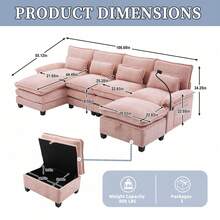 106" U-Shaped Sectional Sofa Cloud Couch For Living Room, Upholstery Comfy Modular Sofas, 4 Seat Chenille U-Shaped Sleeper Sofa, High-Density Sponge Filling, With Chaise Lounge, Ottoman & Pillows(Navy) - 粉色 - 查看 4
