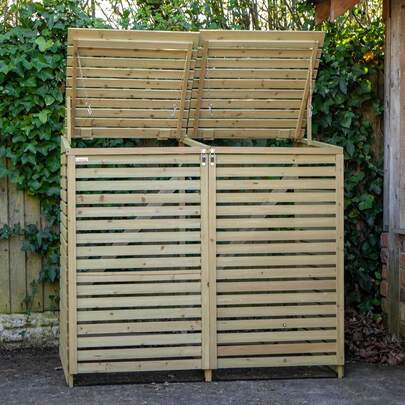 1.34m X 1.2m Large Wooden Outdoor Garden Double Wheelie Bin Store Storage For 2 Bins