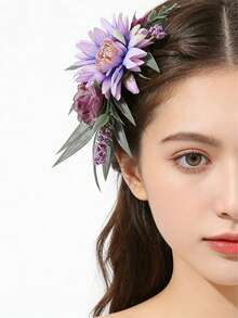 自然灵感花环发梳，人造花发饰，适合婚礼、摄影、旅行度假等场合，梳子，发梳，夏季，节日，新娘配饰 - 彩色 - 查看 3
