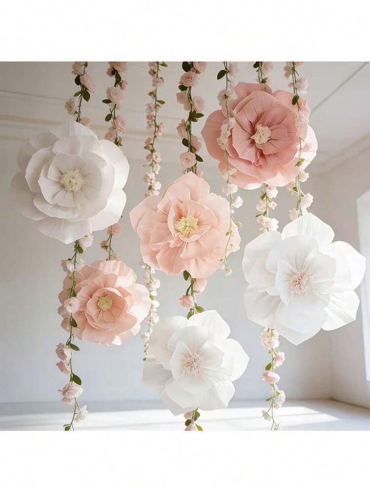 6 piezas de 20cm Flores de papel artificial blancas/rosas, decoración de fondo para bodas, decoración DIY para el Día de la Madre, suministros para fiestas al aire libre, decoración de cumpleaños, decoración de flores de papel para el hogar, adecuadas para decoración de bodas, cortinas, colgantes de techo, decoración de lámparas, arreglos florales de bodas, manualidades para fiestas - multicolor - Añade 7