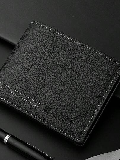 Men Litchi Embossed Small Wallet Pocket Wallet Small ID Window Bi-Fold Men Wallet Dad Gifts Mini Thin Lightweight Multi Layer Cash Portable Slot Minimalist Fashion Modern Business Anniversary On Valentine Day For Birthday Gift Men Male Gift Bag Present Business Casual For Men Wallet Purse Wallet Men Wallet Leather