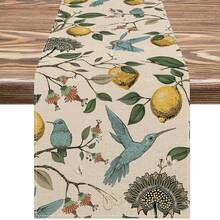 2 Peças Conjunto de Fronha e Caminho de Mesa em Estilo Chinês Azul e Verde, 2 Peças Capas Decorativas de Almofada Floral Vintage, Fronha Floral Boêmia Sazonal para Uso Externo, Capas de Almofada de Sofá de Linho - Multicolorido - Visão 3