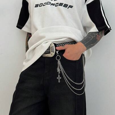 Multi-Layer Cross Chain Fashionable New Men's Belt, Versatile Decorative Accessory