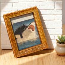 1 Piece Of Interesting Hakimi Refrigerator Magnet, Black Cat Riding A Shark Wooden Mini Decorative Painting, Wooden Refrigerator Sticker, Ocean Adventure Theme Home Decoration, Fun Kitchen Accessory - 預設 - 查看 4