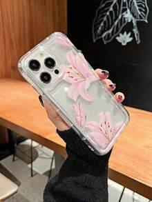 1pc Pink Butterfly Flower Pattern Personalized Frame 2-In-1 Transparent Shockproof Fashionable Phone Case, Suitable For IPhone 11 12 13 14 15 16 17 Pro Max,International Version, Not The Domestic Version - Multicolor - View 2
