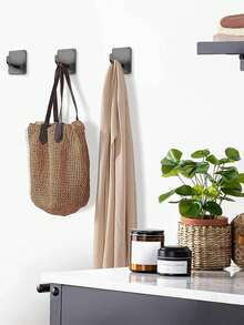 No Drill Stainless Steel Strong Adhesive Bathrobe Towel Hook, Wall Mounted Key Holder, Bathroom Kitchen Accessories Hanger Rack, Rust-Proof Shower Hanging Door, Small Storage Hook, No Nails Required - Black - View 3